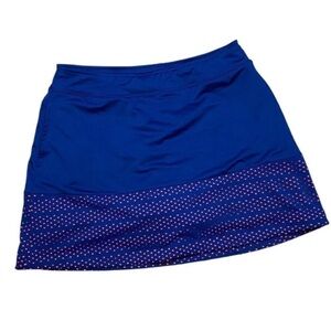 Lady Hagen Royal Blue A-Line Skirt with orange Dots